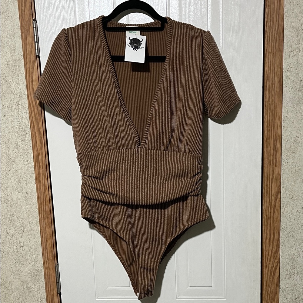 Brown Ribbed Bodysuit